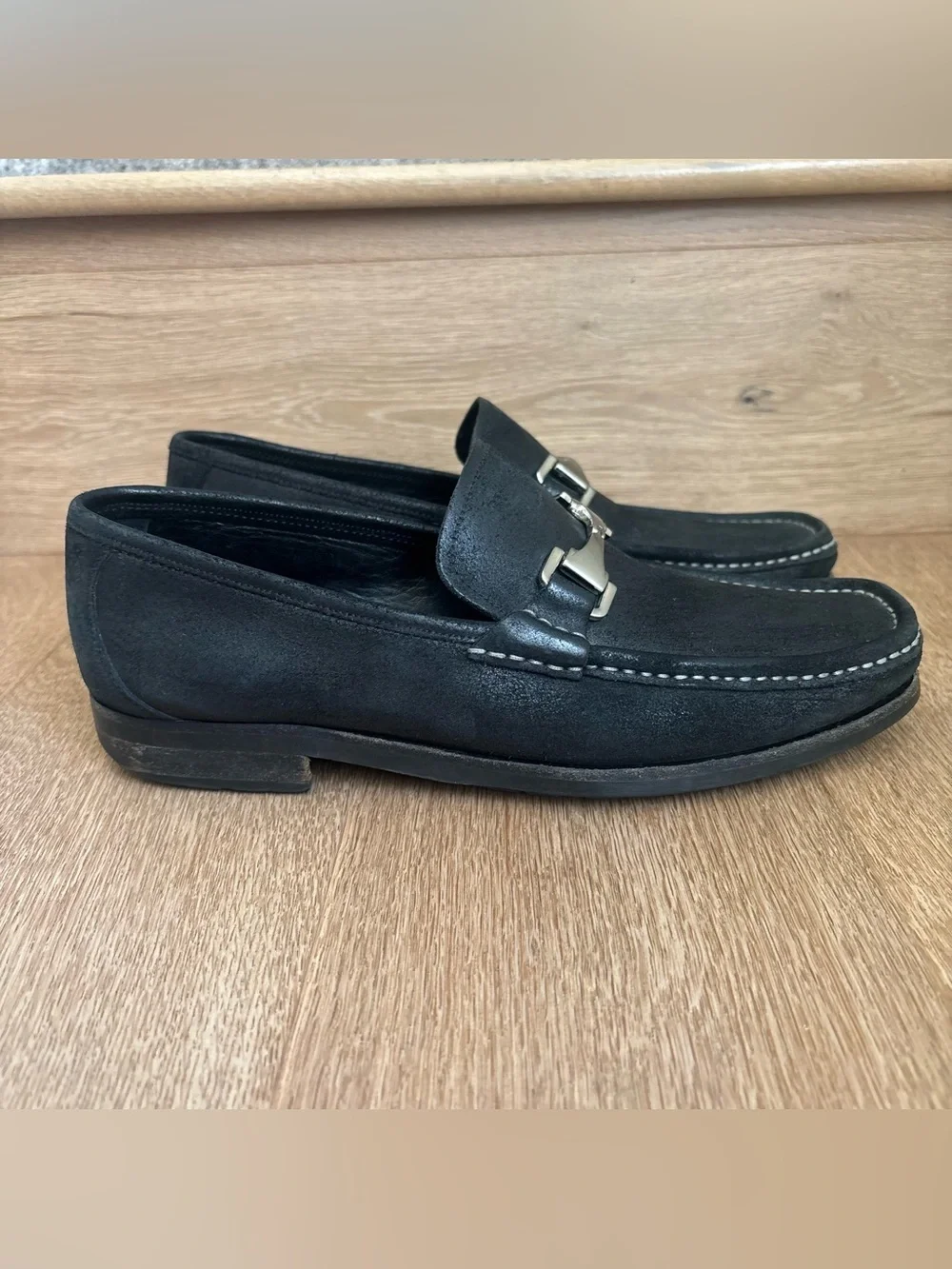 Allen Edmonds Italian Fiesole Men’s 9D Slip-On Black Waxed Leather Loafers